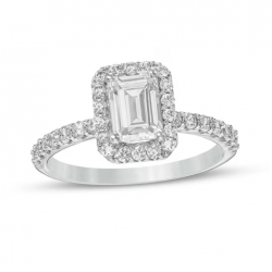 Certified Emerald-Cut Lab-Created Diamond Frame Engagement Ring in 14K White Gold