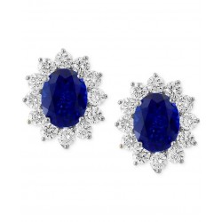 Sapphire& Lab Grown Diamond (1-5/8 ct. t.w.) Halo Stud Earrings in 14k White Gold